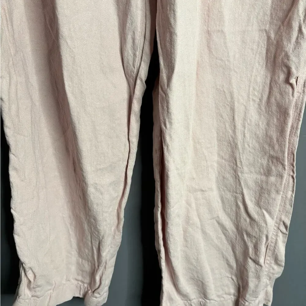 Zara Pink Linen Blend Straight Leg Relaxed Fit Pants Large